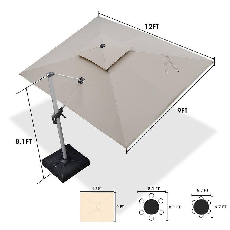 PURPLE LEAF 9 x 12ft Outdoor Rectangle Umbrella Large Cantilever Umbrella