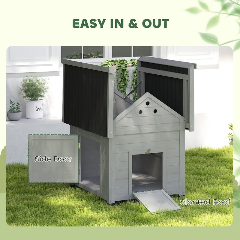 PawHut Duck Coop, Wooden Duck House, Outdoor Small Animal House with Openable Roof, Double Doors, Removable Base