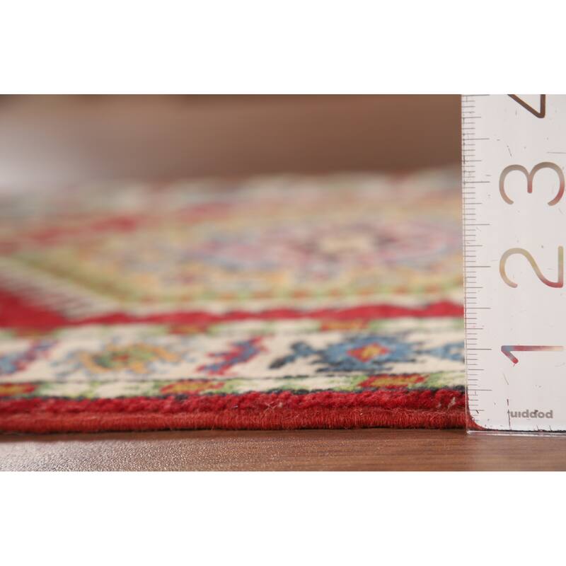 Red Kazak Foyer Rug Hand-Knotted Geometric Wool Carpet - 2'0" x 3'2"