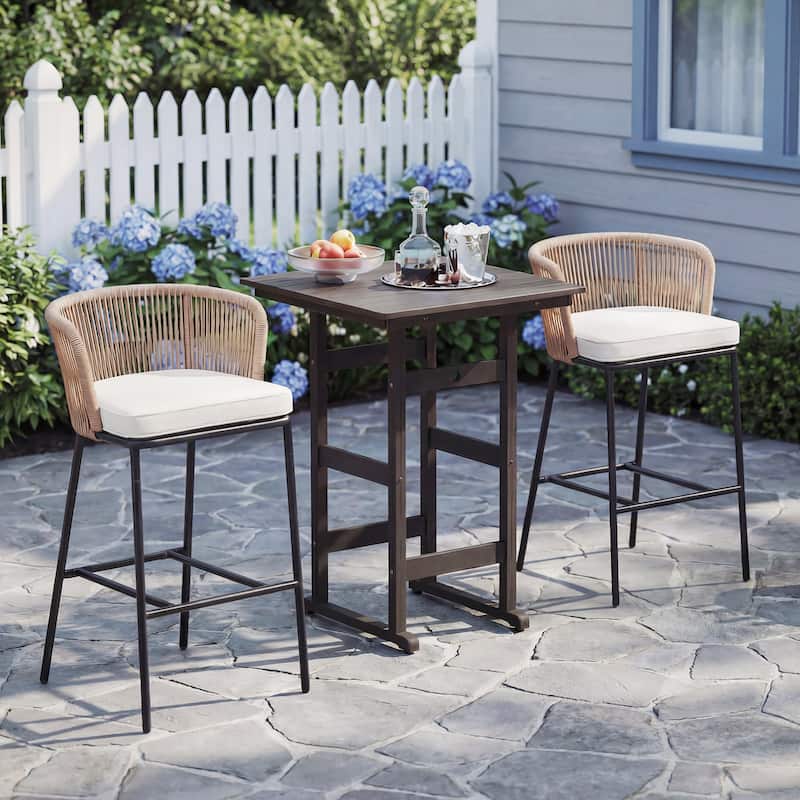 Gymax Outdoor Bar Stools Set of 4 w/Cushions & Backrests for Balcony