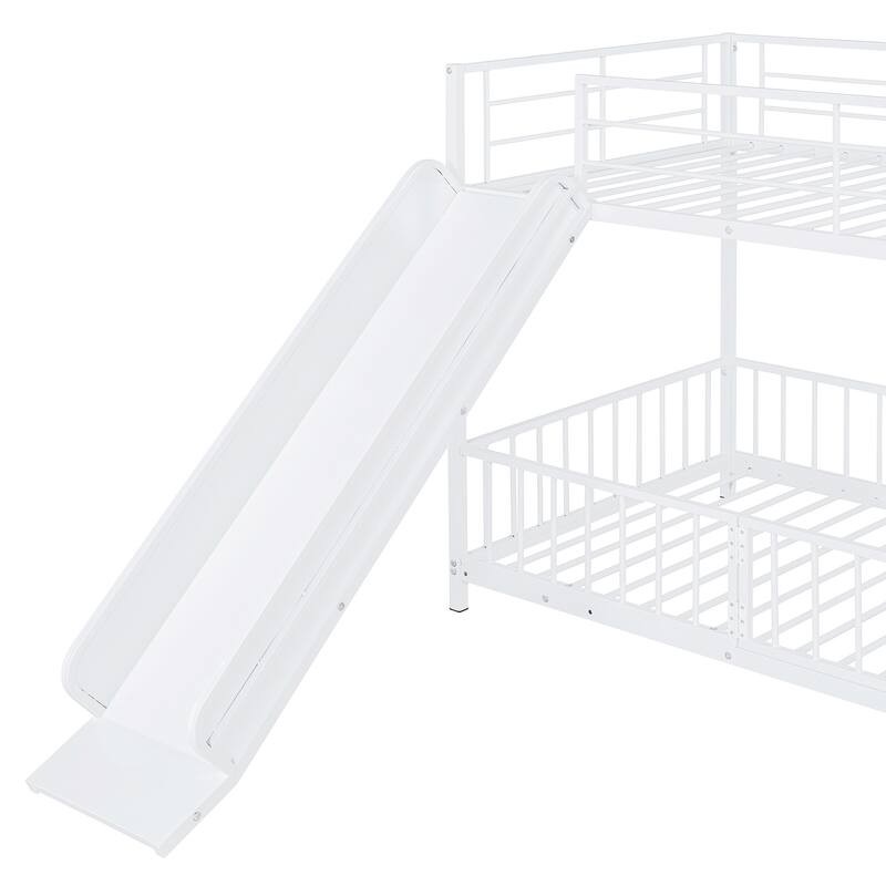 Metal Bunk Bed with Slide and Guardrails for Kids