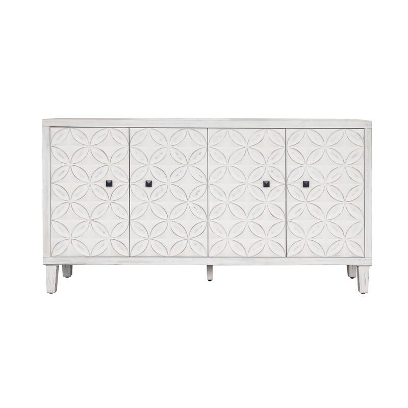 White Wash Storage Cabient with Doors and Shelves,Sideboard Cabinet with Adjustable Shelves