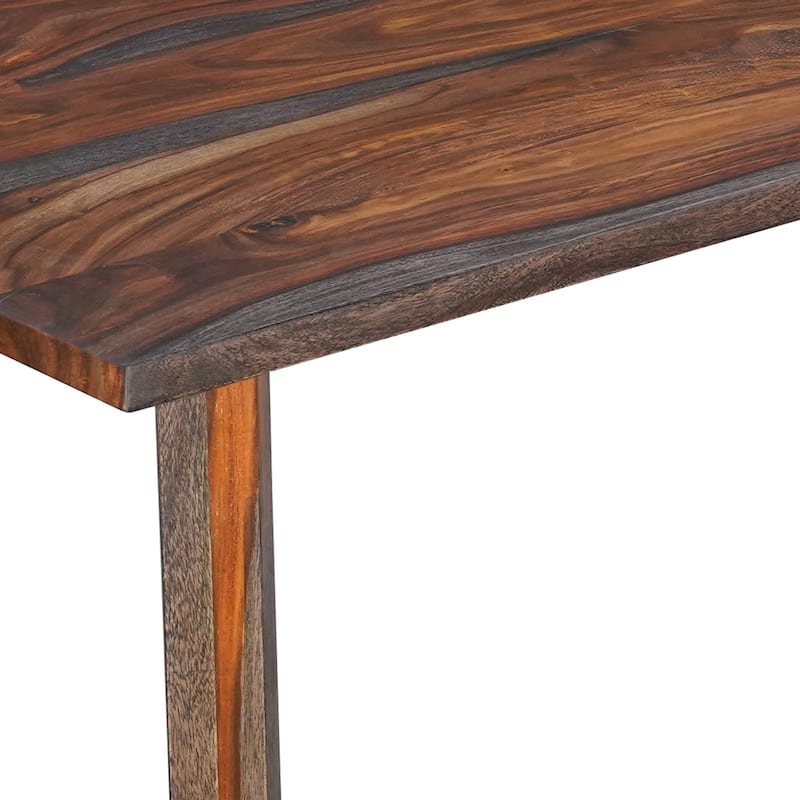 Myra 6 Seater Dining Table, 67" Rectangular Top in Walnut Brown and Antique Gray Sheesham Wood, Black Metal Base