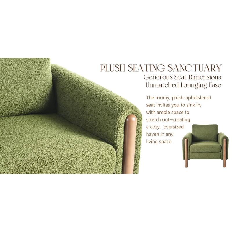 Oversized Upholstered Accent Chair, Ergonomic Single Sofa Chair, Lounge Reading Chair with Curved Armrest & Wooden Legs