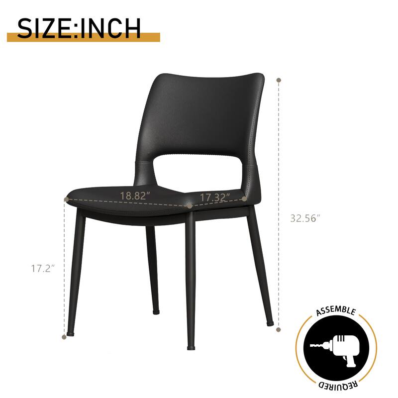 Modern Minimalist PU Leather Dining Chairs Set of 2, Comfortable Backrest Design, Metal Leg Support - 18.8" x 17.3" x 32.5"