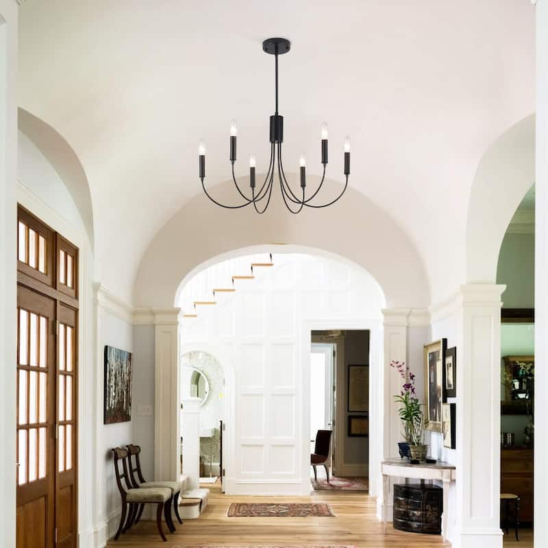 6-Light Modern Chandelier, Farmhouse Chandelier, Candle Style Chandelier for Dining Living Room Kitchen Island - 23.62"Dx8.86"H