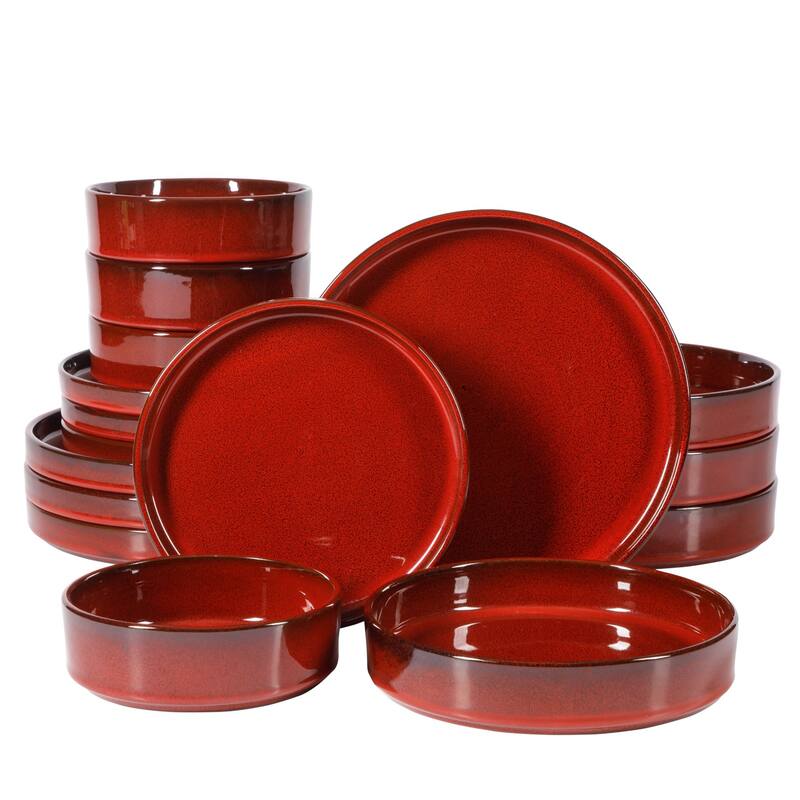 Bloomhouse Santorini Mist 16 Piece Double Bowl Terracotta Reactive Glaze Plates and Bowls Dinnerware Set
