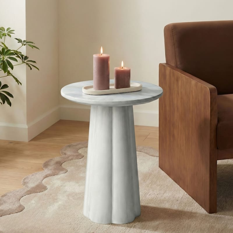 Trevo Round Solid Wood Side Table with Pedestal Base by East at Main - White