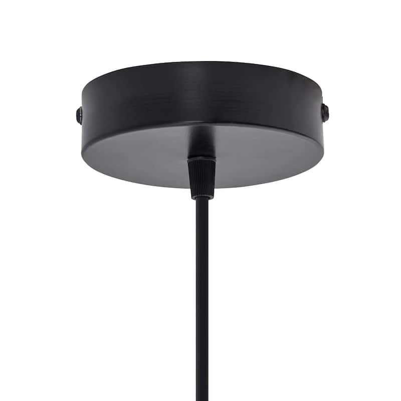 Adriana River of Goods Black Metal and Amber Glass 6-Inch Pendant Light with Adjustable Hanging Cord - 6" x 6" x 70.75"
