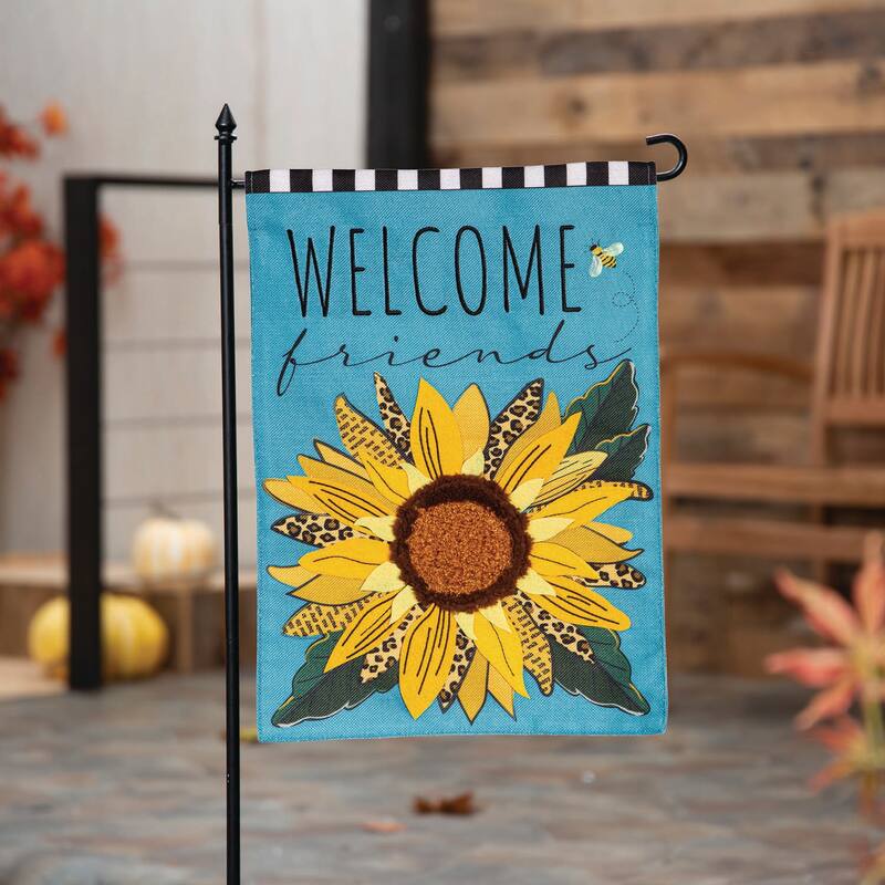 Welcome Friends Leopard Sunflower Burlap Garden Flag