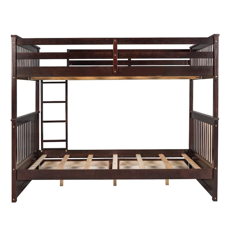 Full-over-Full Bunk Bed with Ladders and Two Storage Drawers, Headboard & Footboard, Full-Length Guardrail Top Bunk