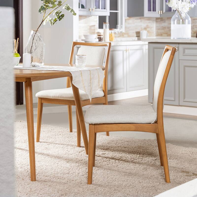 Scandi Upholstered Natural Light Brown Wood Dining Chair (Set of 2)