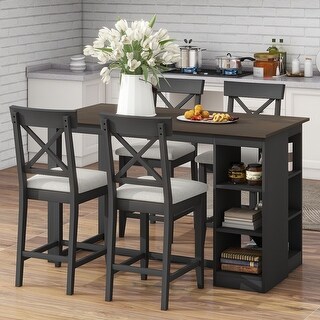 5 PCS Farmhouse Counter Height Dining Set for 4 with Storage Shelves ...