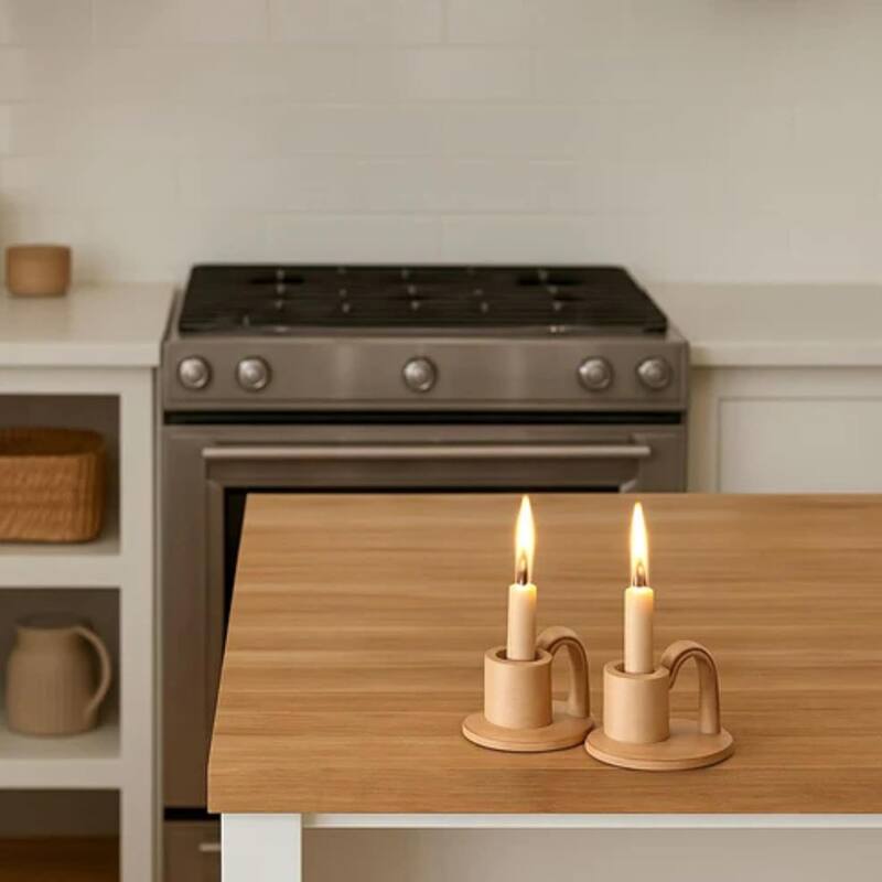 Tan Set of Two Elise Short Ceramic Candlesticks Rustic Home Decor