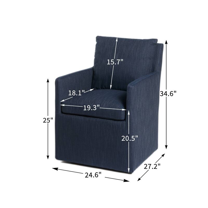 KINWELL Performance Fabric Upholstered Rolling Dining Armchair (Set of 2)