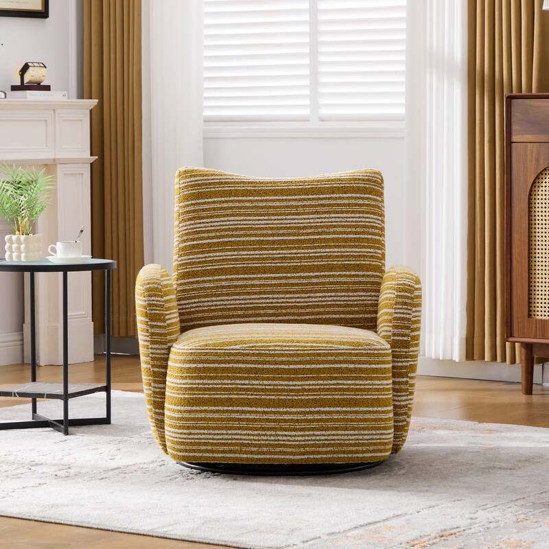 Modern Style 360° Swivel Leisure Chair Fabric Striped Armrest Swivel Chair