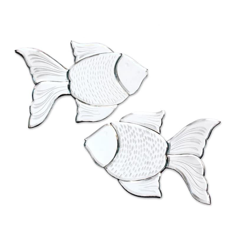 Novica Handmade Reflective Goldfish Glass Decorative Wall Mirrors (Pair)