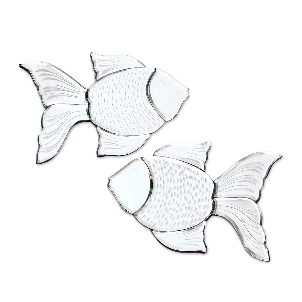 Novica Handmade Reflective Goldfish Glass Decorative Wall Mirrors (Pair)