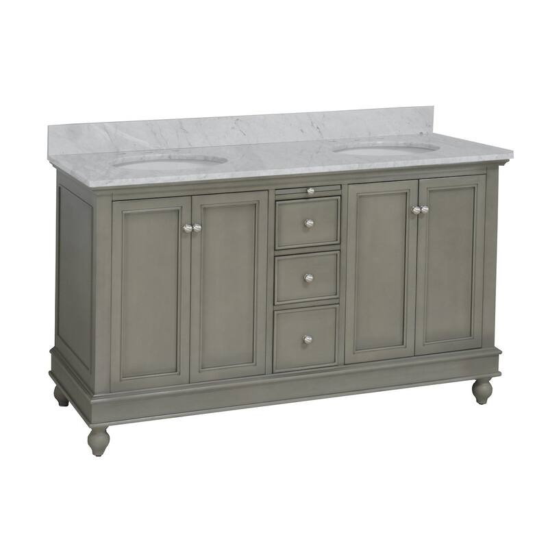 KitchenBathCollection Bella 60" Double Bathroom Vanity with Carrara Marble Top