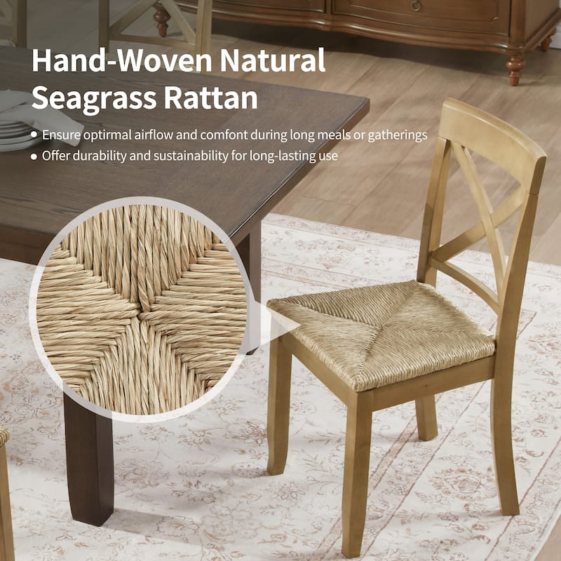 Bohemian 17" W Natural Weave Seagrass Rattan Seat Cross Back Dining Chairs