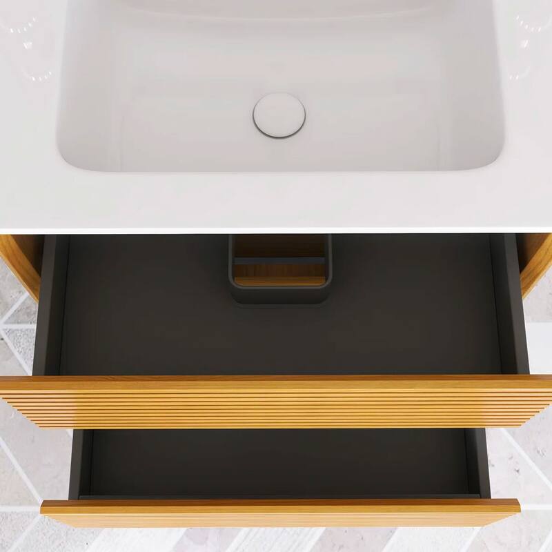 Wall-Mounted Bathroom Vanity with White Ceramic Sink