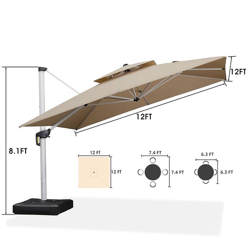 PURPLE LEAF 12ft Square Patio Umbrella Cantilever Umbrella with Base