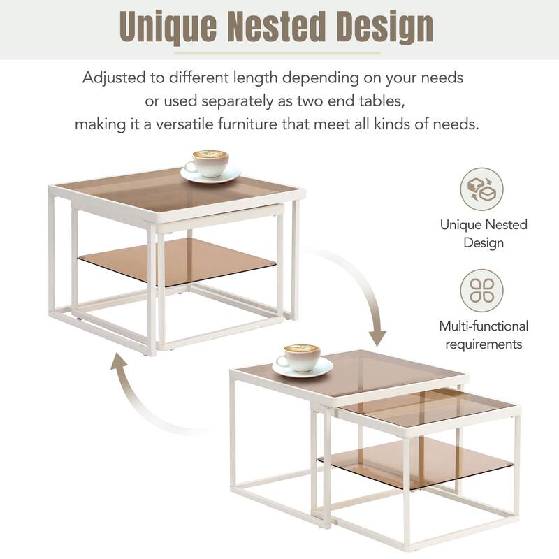 Modern Nested Coffee Table Set Tempered Glass Cocktail Table Bed Bath