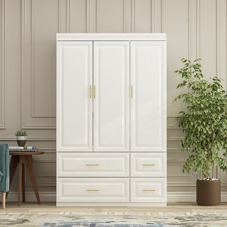 Large Wooden Wardrobe Armoire with Raised Panel Closet Storage Cabinet