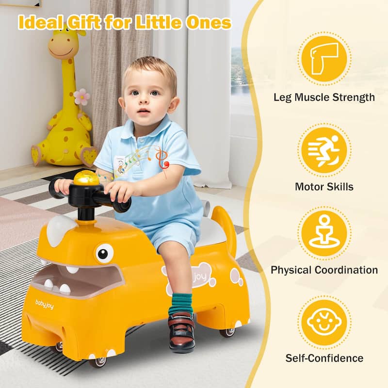 Babyjoy Ride on Toy Baby Dinosaur Sliding Car with4 Universal Casters - See Details