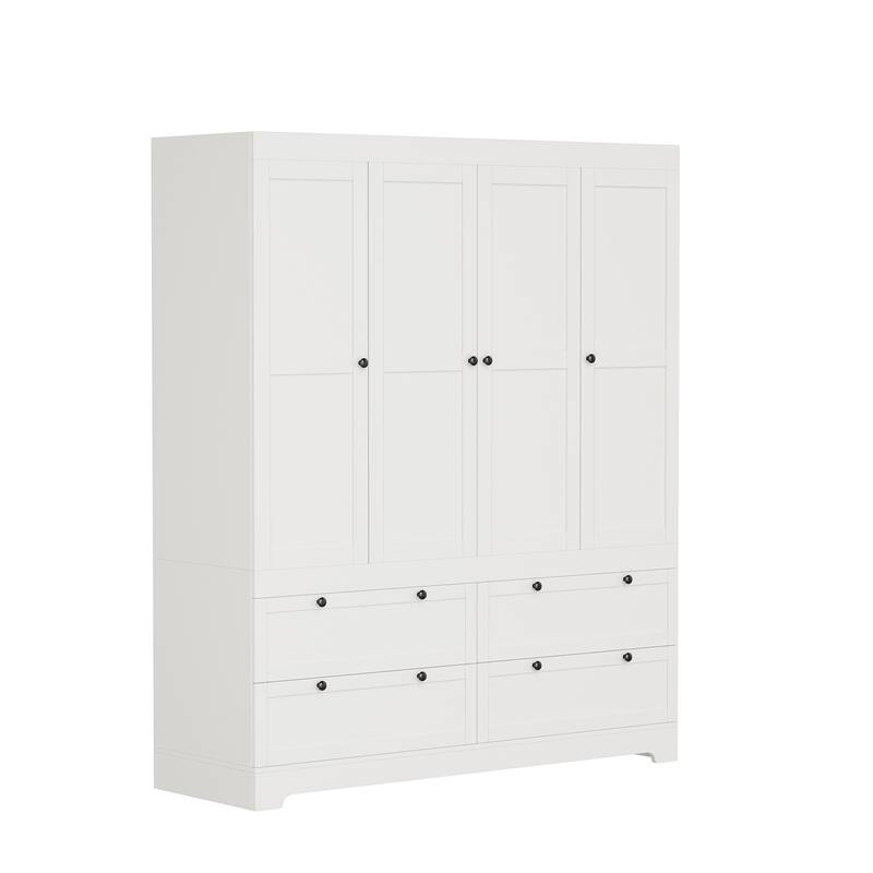 Meyreso White Modular Wardrobe Closet with Drawers, Convertible Stacking Armoire - N/A