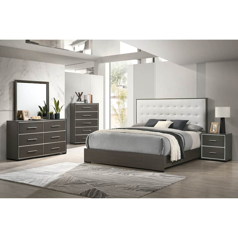 Newell Gray White Upholstered Tufted Panel Bed - Twin