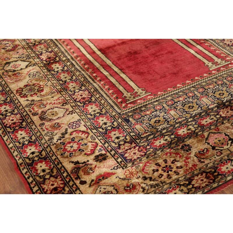 100% Silk Anatolian Turkey Foyer Rug Hand-Knotted Wool Carpet - 4'1" x 5'8"