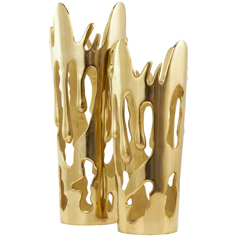 Aluminum Metal Drip Vase with Melting Designed Body - Set of 2 Silver, Gold, Black - Roche River Decor