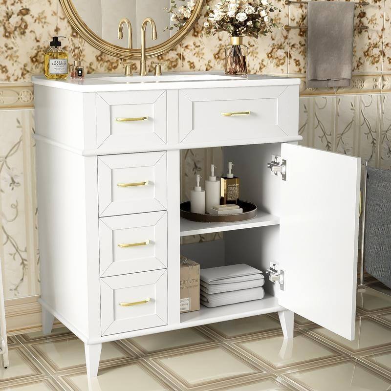 Modern Freestanding Bathroom Vanity with 30-Inch Ceramic Sink, Soft Close Storage Cabinet with 3 Drawers & Adjustable Shelf
