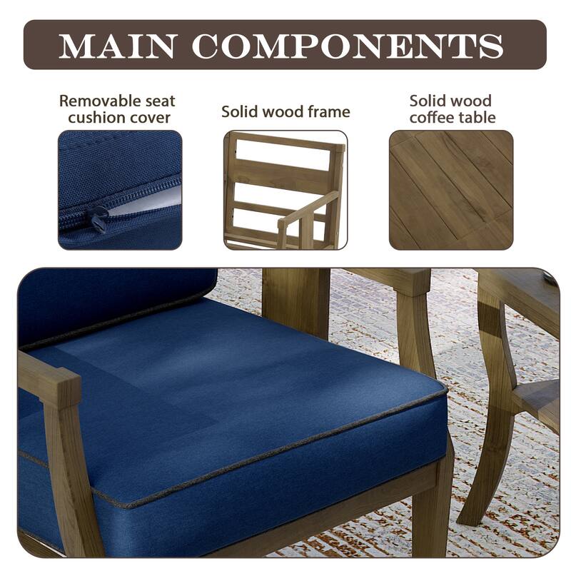 3-Piece Solid Teak Outdoor Patio Furniture Set Armchairs & Storage Table