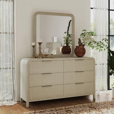 Roundhill Furniture Tavari Contemporary 6-Drawer Wood Dresser with Mirror, Light Gray