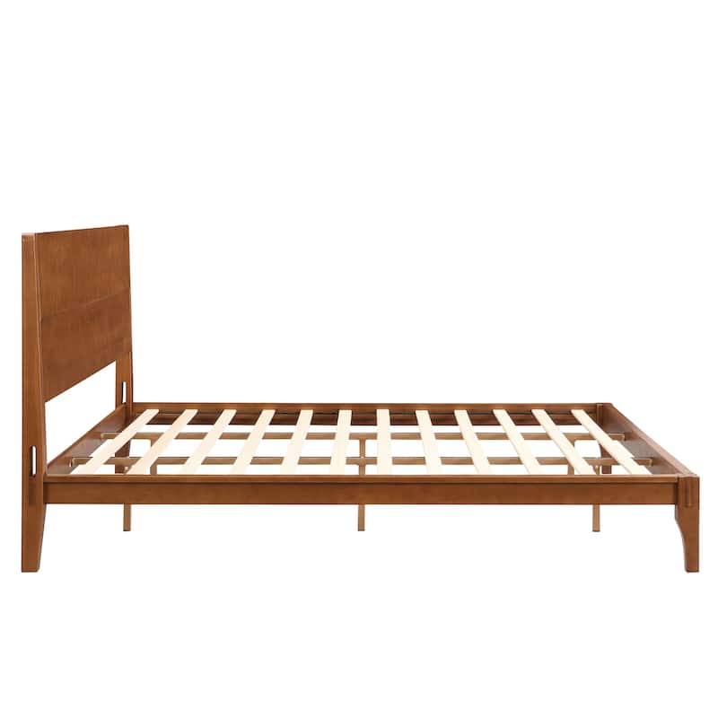 Bamboo Wood Platform Bed/Mid-Century Modern Bed Frame with Tall Headboard/Wood Slat Support/No Box Spring Needed/Easy Assembly