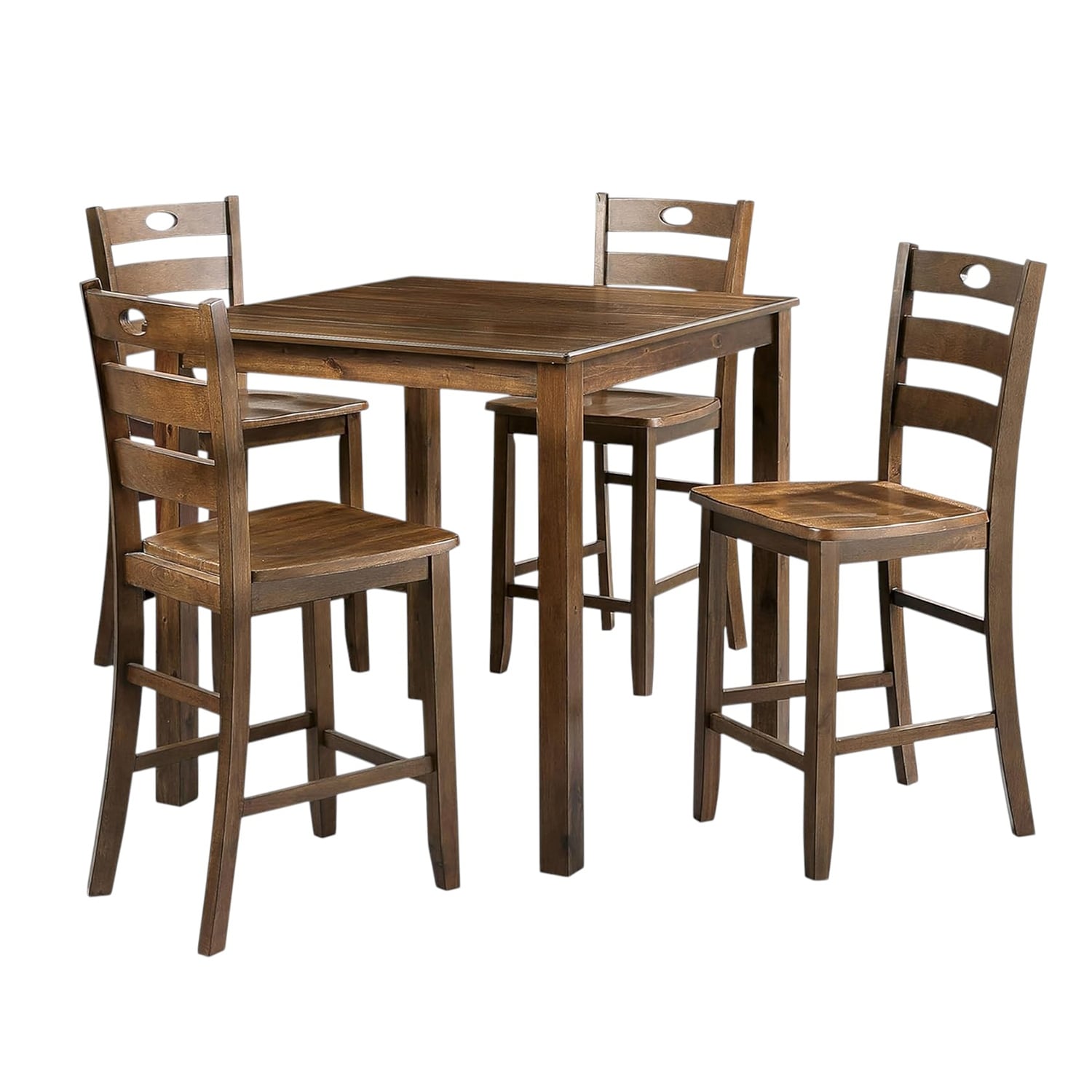 5 Piece Square Counter Height Dining Set with Slat Back Chair in Walnut