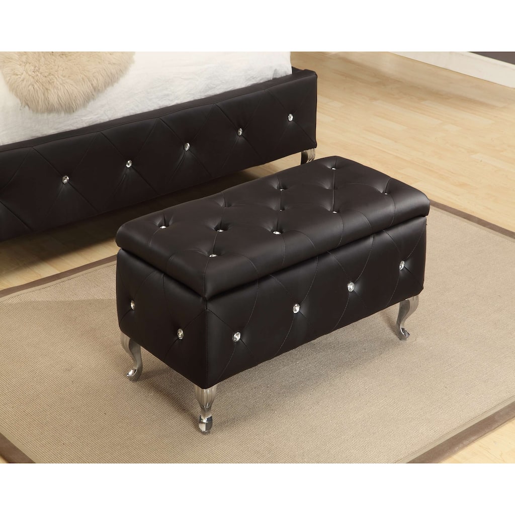 Tufted Design Black Upholstered Storage Bench Ottoman