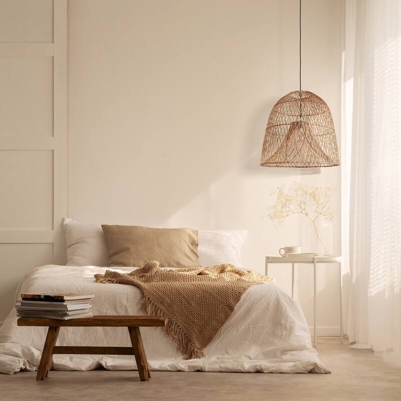 Santa Barbara Rattan Pendant Light - Natural Dome 1-Light Handwoven Light Fixture For Modern, Coastal, Farmhouse Room Decor