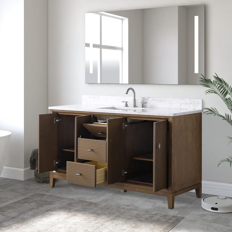 Vanity Art 60" Freestanding Bathroom Vanity with Engineered Marble Top and Sink
