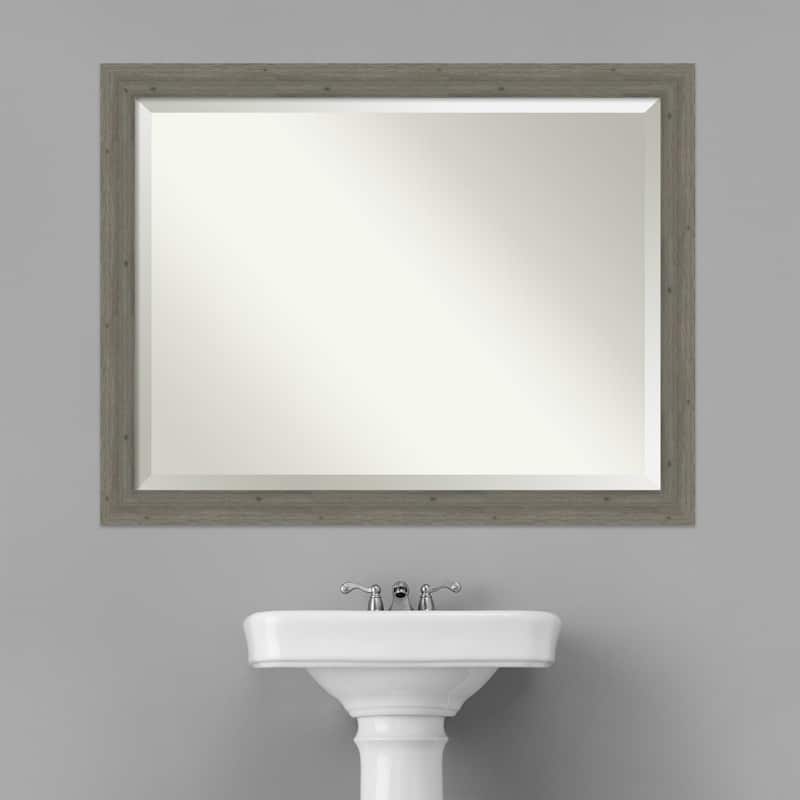 Beveled Wood Bathroom Wall Mirror - Fencepost Grey Narrow Frame