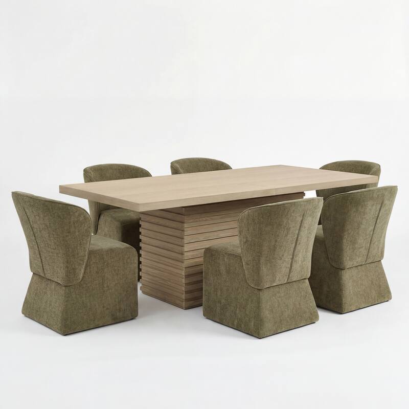 Christopher Knight Home - Eddie 7-Piece Upholstered Dining Set with 84" Rectangular Pillar Base Dining Table