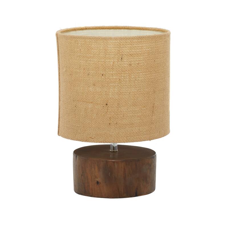Dark Brown Wood Room Table Lamp with Jute Shade