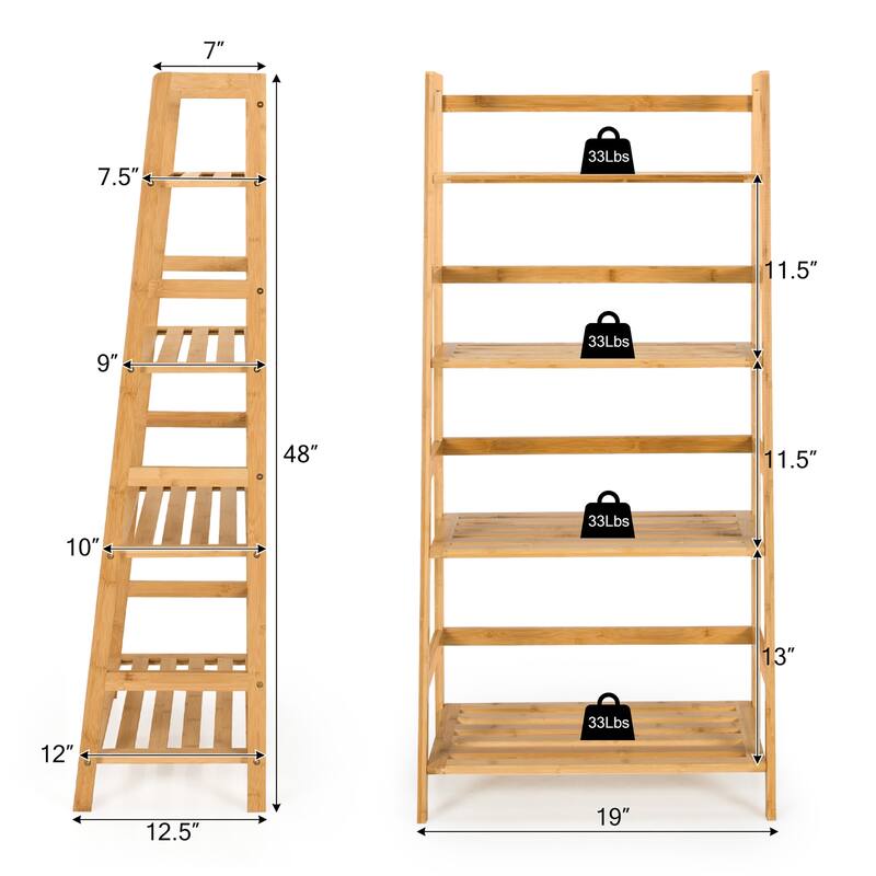Gymax 4-Tier Bookshelf Bamboo Ladder Shelf Bathroom Shelves Storage