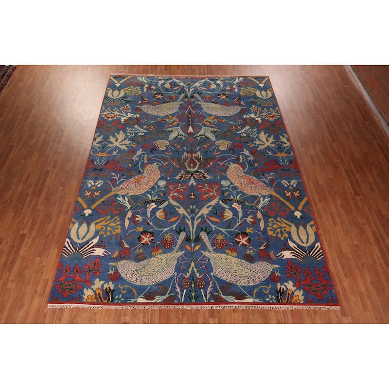 Animals Design Blue Ziegler Oriental Area Rug Hand-Knotted Wool Carpet - 9'11" x 13'8"