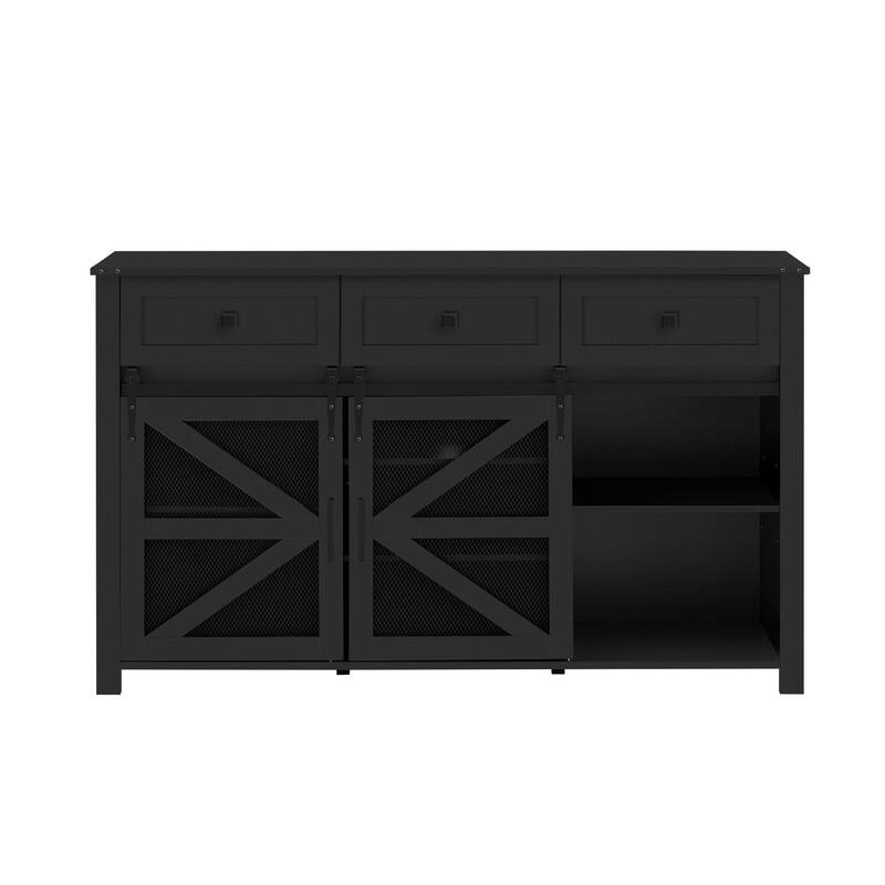 Farmhouse 55" Sideboard with 2 Sliding Barn Doors and 3 Drawers for Stylish Home Storage Solution