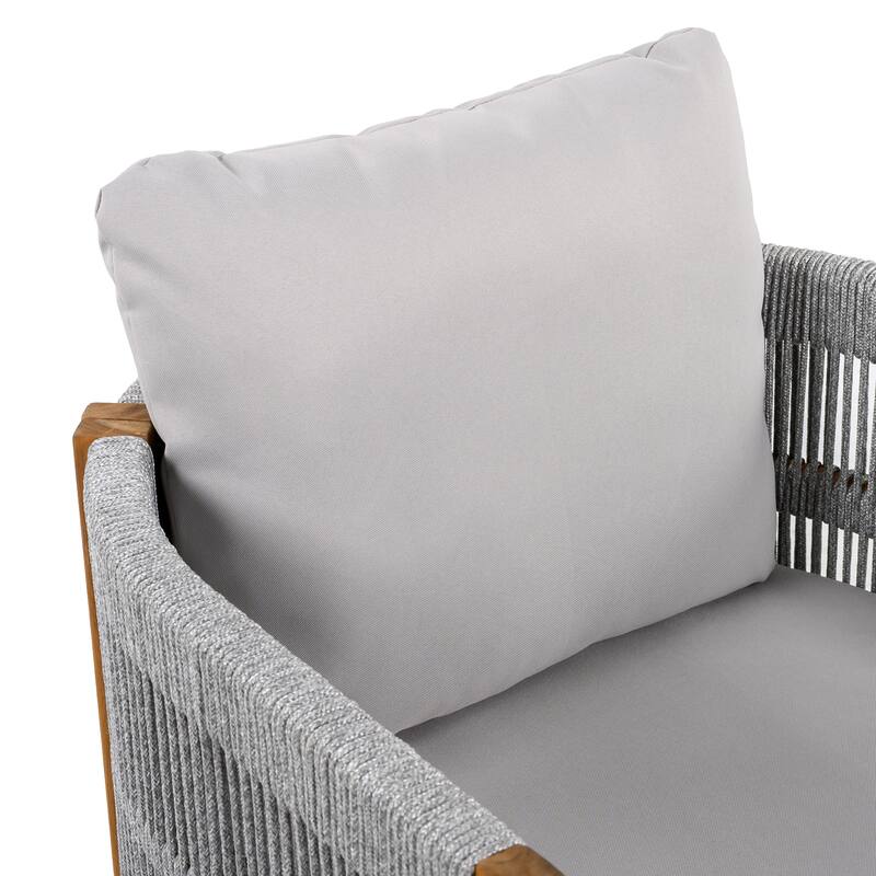 Roomfitters Outdoor Dining Chairs 2-Pack, Acacia Wood Patio Chairs with Rope Weave and Cushions, Weather-Resistant