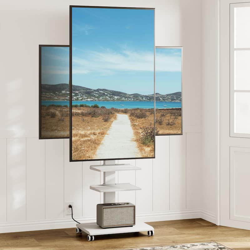 FITUEYES Rolling TV Stand with Wheels For 32-70 Inch TVs, with Power Outlet and Two Shelf TV Console ,Hold Up To 88 Lbs