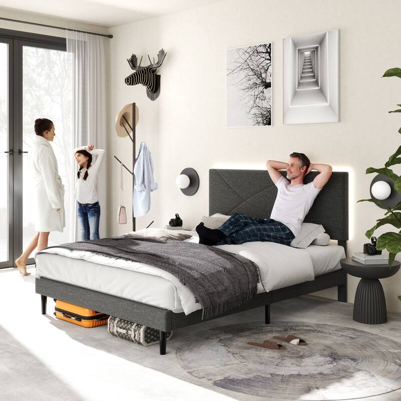 Homy Casa Platform Bed with LED Headboard & Charging Ports